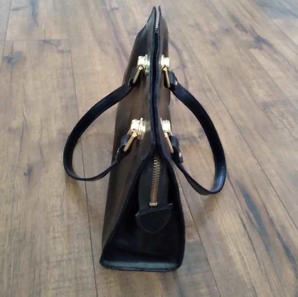 Vintage 50s Engler's Black Leather Satchel With Gold Hardware - Picture 3 of 7